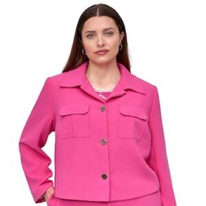 DKNY Blazer Aero Crepe Cropped Jacket Button Front Hot Pink Size 20W NWT